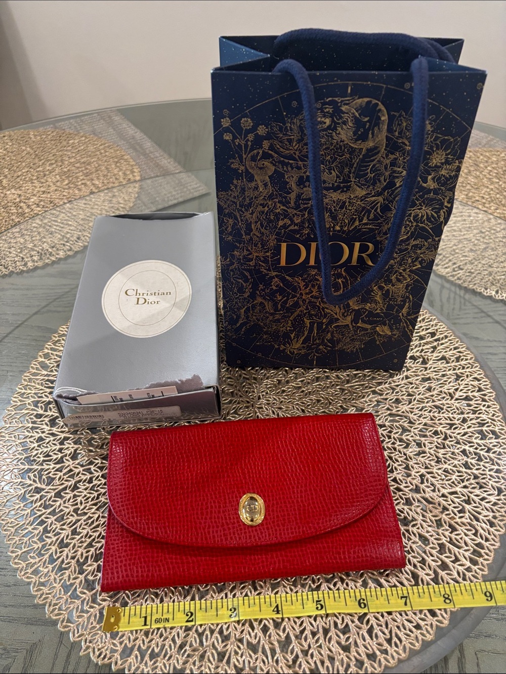 Christian Dior Red soft Leather Wallet with Gold-Tone Button